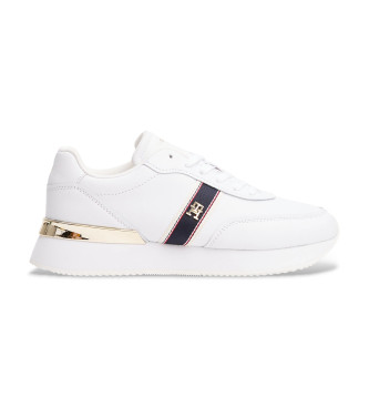 Tommy Hilfiger para mujer. FW0FW08904 Zapatillas de Piel con insignia del monograma TH blanco (39), 1 a 3cm, Cordones, Casual