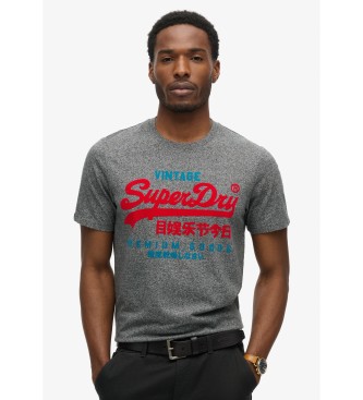 Superdryvoor mannen. M1012161A T-shirt met logo Duo Vintage grijs (M), Casual, Katoen, Korte mouwen