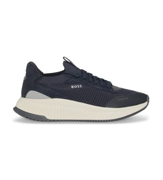 BOSSvoor mannen. 50523113 TTNM EVO gympen met gebreid navy bovenwerk (47), Plat, Veters, Casual, Marineblauw
