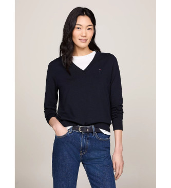 Tommy Hilfigervoor vrouwen. WW0WW42049 Heritage V-hals marine trui (3XL), Casual, Lange mouwen, Biologisch katoen, Duurzaam, Marineblauw