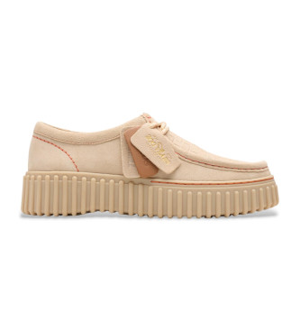 Clarksvoor vrouwen. 26181191 Torhill Bee beige leren schoenen (39), 3 tot 5 cm, Veters, Casual