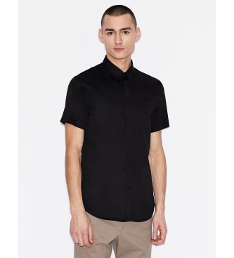 Armani Exchangevoor mannen. 8NZCBFZN10Z1200 Popeline overhemd korte mouw zwart (M), Casual, Katoen, Korte mouwen