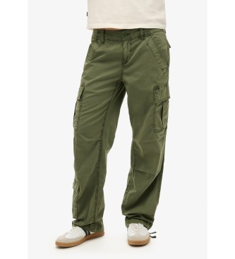 Superdry para mujer. W7011052A Pantalón cargo de corte recto y talle bajo verde (26), Casual, Algodón, Elastano