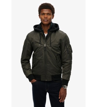 Superdry unisex. M5012080A Chaqueta militar con capucha MA1 negro (XXL), Casual, Verde, Poliéster