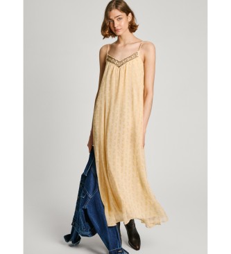 Pepe Jeans para mujer. PL953570 Vestido Madonna amarillo (XS), Casual, Poliéster, Sin mangas / Tirantes