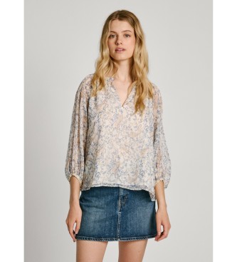 Pepe Jeansvoor vrouwen. PL304872 Blouse Martina Wit Ecru (L), Casual, Polyester, Lange mouwen