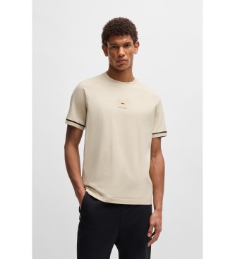 BOSS para hombre. 50537846 Camiseta de algodón elástico con insignia de logo beige (XXL), Casual, Manga corta