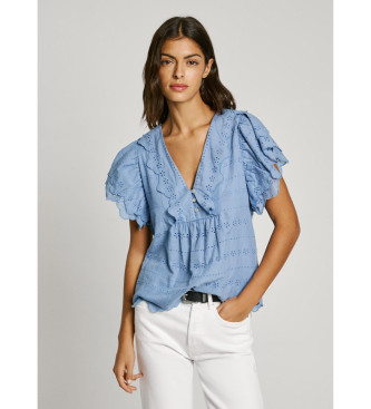 Pepe Jeans para mujer. PL305023 Blusa Dame azul (S), Casual, Algodón, Manga corta