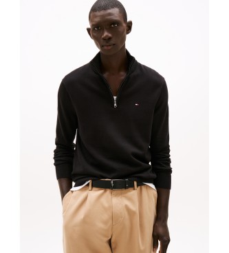 Tommy Hilfiger para hombre. MW0MW37331 Jersey con media cremallera y logo bordado negro (L), Casual, Algodón