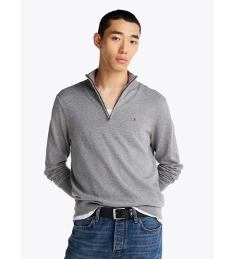 Tommy Hilfiger para hombre. MW0MW37331 Jersey con media cremallera y logo bordado gris (S), Casual, Algodón