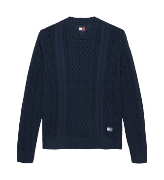 Tommy Jeans para hombre. DM0DM22101 Jersey Trenzado marino (L), Casual, Algodón