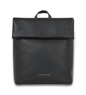 Tommy Hilfiger para mujer. AW0AW17654 Mochila con solapa y logo metalizado negro (OSFA), Casual, Poliuretano