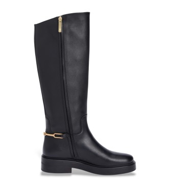 Tommy Hilfiger para mujer. FW0FW08863 Botas de Piel de montar con monograma negro (41), 3 a 5cm, Cremallera, Casual