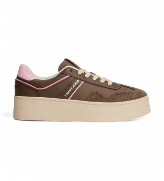Tommy Jeans para mujer. EN0EN02902 Zapatillas de Piel The Greenwich marrón (41), Negro, Plano, Cordones, Casual