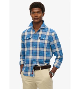 Superdry für Herren. M4010916A Merchant Store Leinen-Karohemd blau (XL), Lässig, Langarm