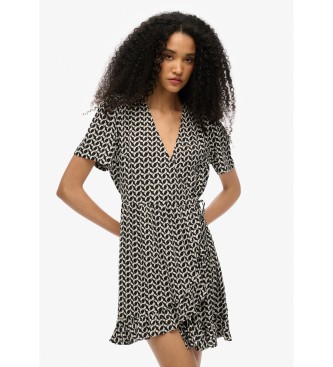Superdry für Damen. W8011877A Wickelkleid schwarz (XL), Lässig, Polyester, Kurzarm