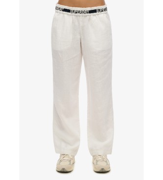 Superdry para mujer. W7011182A Pantalón de lino con cordón de ajuste blanco (42), Casual