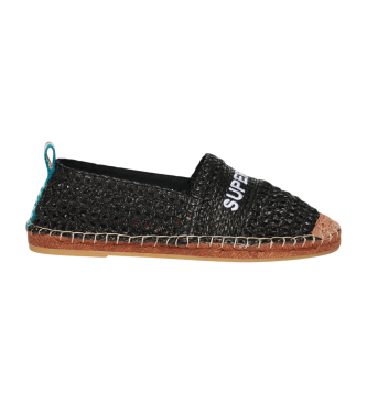 Superdry para mujer. WF110303A Alpargatas de rafia con incrustaciones negro (40), Plano, Ninguno, Casual