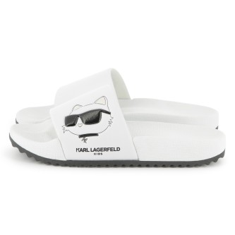 Karl Lagerfeld para niña. Z30544 Chanclas logo blanco (30), Plano, Ninguno, Casual, Beachwear, moda infantil