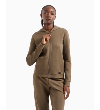 A|X Armani Exchange para mujer. XW000088AF10172U6199 Sudadera con cremallera marrón (S), Casual, Deportivo, Algodón, Multideporte