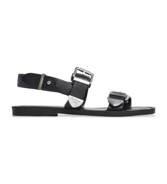 Pepe Jeans para mujer. PLS90699 Sandalias de piel Kat Double negro (40), Plano, Ante, Hebilla, Casual