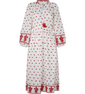 Pepe Jeans para mujer. PL953237 Vestido Belisa blanco (M), Casual, Manga larga, Algodón Orgánico, Sostenible