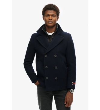 Superdryvoor mannen. M5011971A Marine pea jas (S), Casual, Wol, Marineblauw