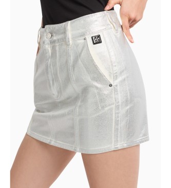 A|X Armani Exchangevoor vrouwen. XW000099AF10836M8047 Zilveren denim minirok met hoge taille (L), Casual, Katoen