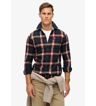 Superdryvoor mannen. M4010727A Overhemd van biologisch katoen met marinekleurige houthakkersruiten (L), Casual, Lange mouwen, Marineblauw