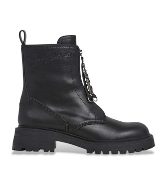 Pepe Jeans para mujer. PLS500024 Botines de piel Stacy Hug negro (40), Plano, Cremallera, Casual