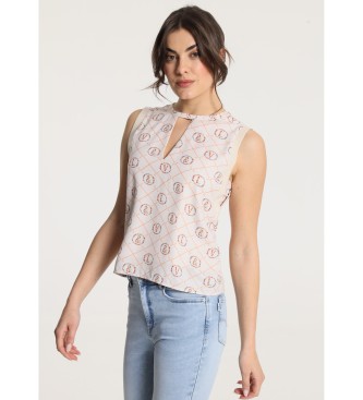 Victorio & Lucchino, V&L para mujer. 330148037 Top fluido con estampado floral blanco roto (S), Casual, Poliéster, Sin mangas / Tirantes