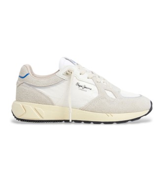 Pepe Jeans para mujer. PLS60035 Zapatillas de piel Marlon Divided blanco (37), Plano, Ante, Cordones, Casual