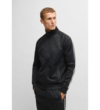 BOSS para hombre. 50537370 Sudadera de jacquard circular con cremallera y rayas laterales negro (L), Casual, Poliéster