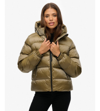 Superdry para mujer. W5012005A Chaqueta Hooded Luxe Sports Puffer verde (S), Casual, Poliéster