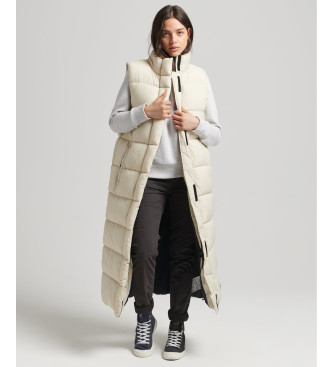Superdry para mujer. W5011482A Chaleco largo acolchado Ripstop beige (M), Casual, Poliéster, Sostenible