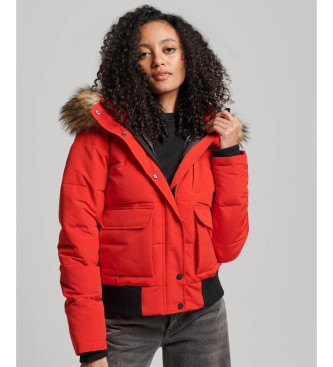 Superdryvoor vrouwen. W5011576A Everest Gewatteerd bermuda jack met capuchon rood (S), Casual, Polyester, Duurzaam