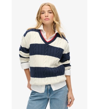 Superdry para mujer. W6110569A Jersey Stripe blanco, marino (L/XL), Casual, Algodón