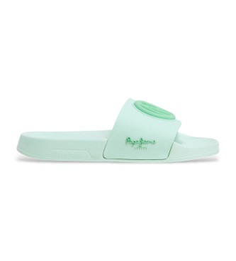 Pepe Jeans para mujer. PLS70159 Chanclas Slider Brand verde (38), Plano, Ninguno, Beachwear