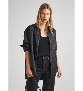 Pepe Jeans para mujer. PL304729 Sobrecamisa Alix Coated negro (M), Casual, Algodón, Manga larga