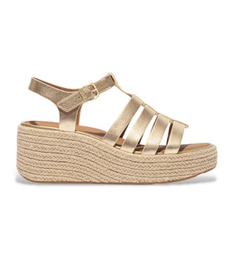 Fitflop para mujer. JF5-675 Alpargatas de piel de cuña estilo pescador dorado (37), 5 a 8cm, Hebilla, Casual