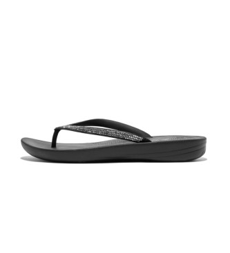 Fitflop para mujer. R08-001 Chanclas Iqushion Sparkle negro (37), Plano, Ninguno, Casual, Beachwear