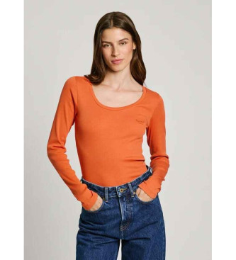 Pepe Jeans para mujer. PL505955 Camiseta Finny Naranja (L), Casual, Algodón, Manga larga, Sostenible