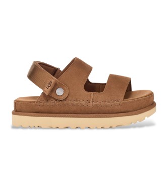 UGG para mujer. 1167399 Sandalias de piel Goldenstar Glide marrón (39), 1 a 3cm, Velcro, Casual