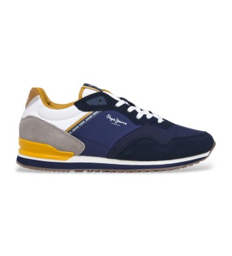 Pepe Jeans para hombre. PMS40037 Zapatillas de piel London muse marino (44), Plano, Ante, Cordones, Casual