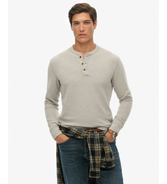 Superdry para hombre. M6010903A Camiseta Merchant Store Grandad gris (S), Casual, Algodón, Manga larga