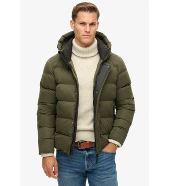 Superdry para hombre. M5011907A Chaqueta acolchada de microfibra con capucha Sports verde (L), Casual, Poliéster Reciclado, Sostenible