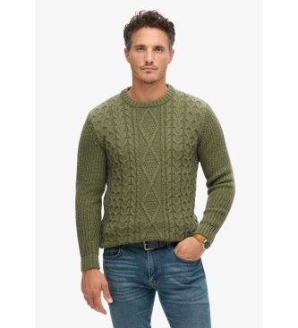 Superdryvoor Mannen. M6110638A Gevlochten Gebreide Trui Jacob Groen (L), Casual, Acryl, Duurzaam