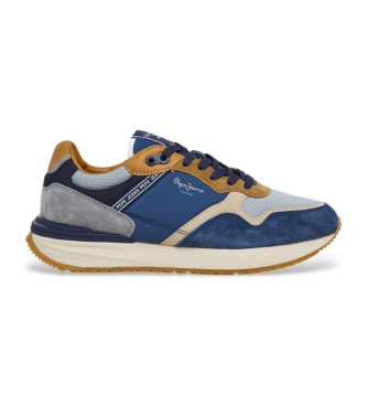 Pepe Jeans para hombre. PMS60041 Zapatillas de ante Buster Pro Combi azul (45), Plano, Cordones, Casual