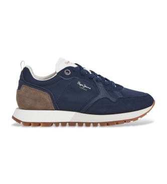 Pepe Jeans para hombre. PMS400006 Zapatillas de Piel Ari Club marino (46), Plano, Cordones, Casual