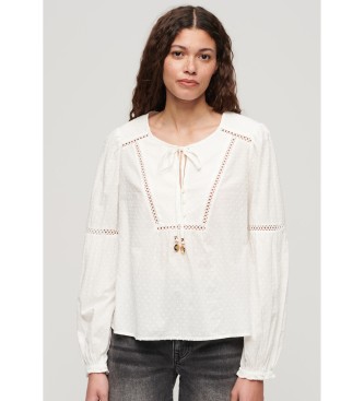 Superdry para mujer. W6011862A Blusa Ibiza blanco (S), Casual, Manga larga, Algodón Orgánico, Sostenible